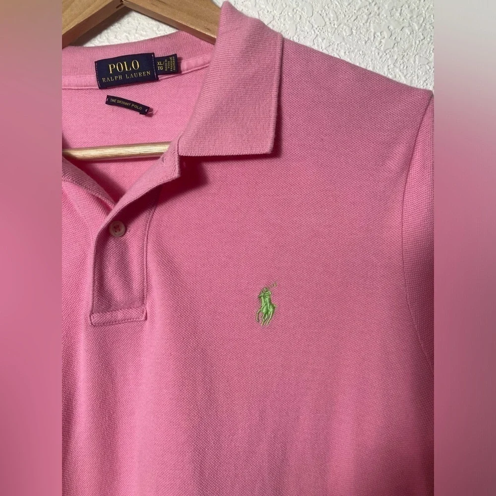 POLO Ralph Lauren the skinny polo XL pink polo shirt short sleeve green logo